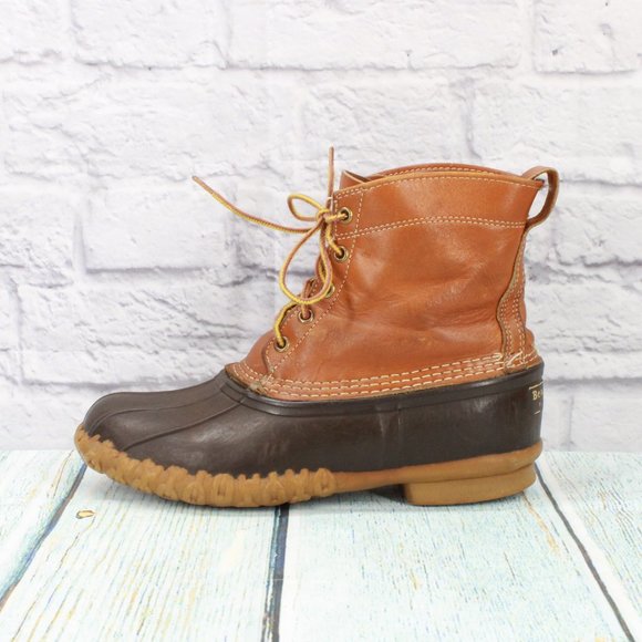 Vintage LL Bean 8" Brown Leather Unlined Duck Boots Size 9 M - Picture 1 of 9